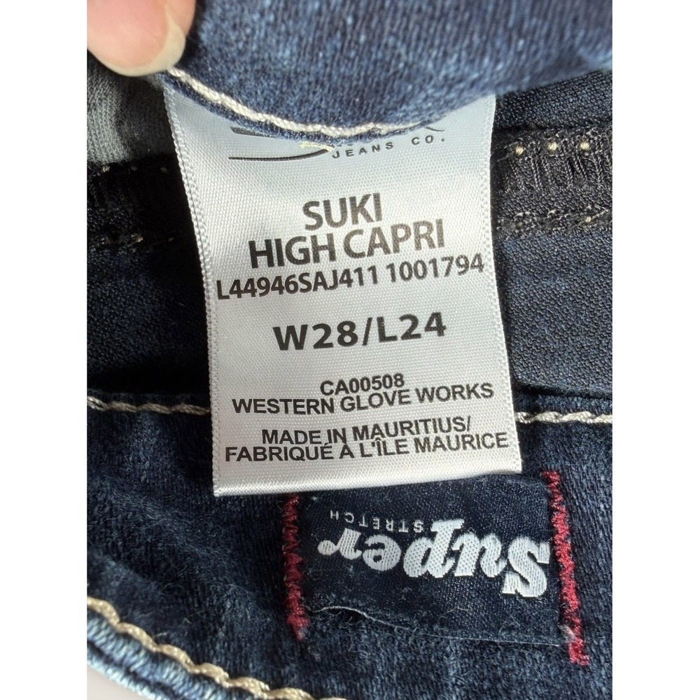 Silver Jeans Suki High Capri 28 W28 L24 Dark Wash Stretch Denim Thick Stitch - Picture 4 of 12